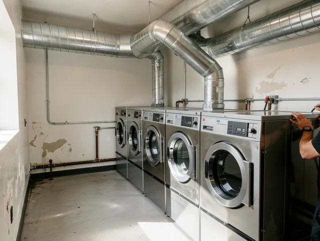 Medfield Dryer Vent Cleaning team performing large-scale commercial dryer vent cleaning in Medfield
