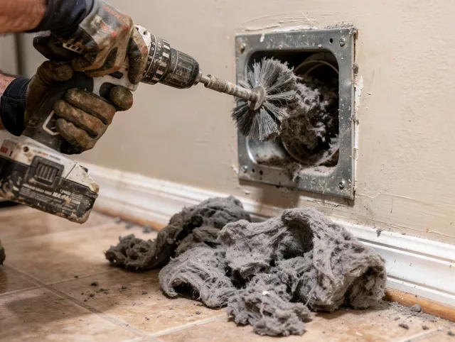 Certified Medfield Dryer Vent Cleaning technician performing dryer vent cleaning in Medfield
