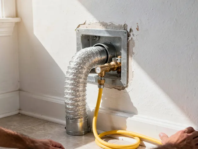 Medfield Dryer Vent Cleaning certified technician performing specialized gas dryer vent cleaning in Medfield